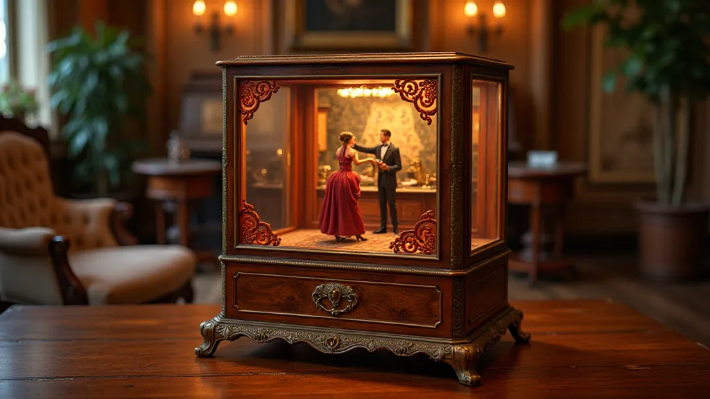 American musical box depicting a Victorian ballroom scene