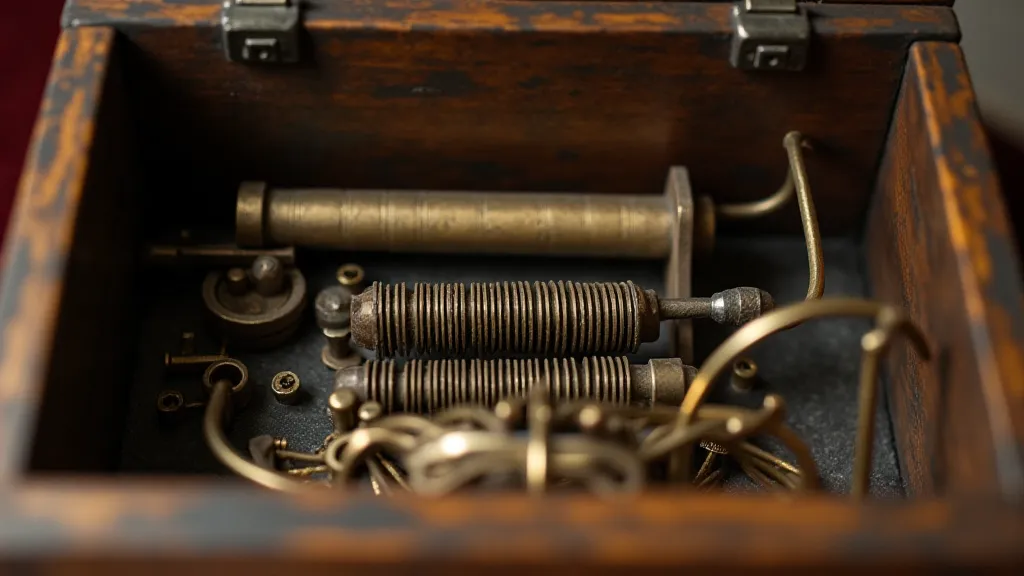 Close-up of the musical box's mechanism