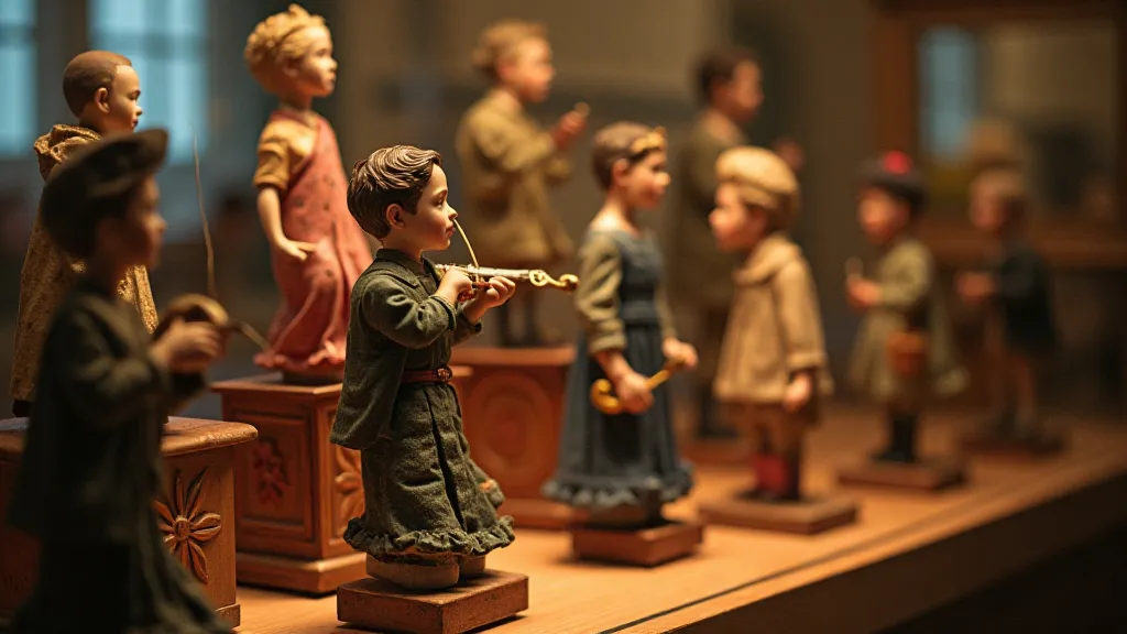 Display case of antique music box automata