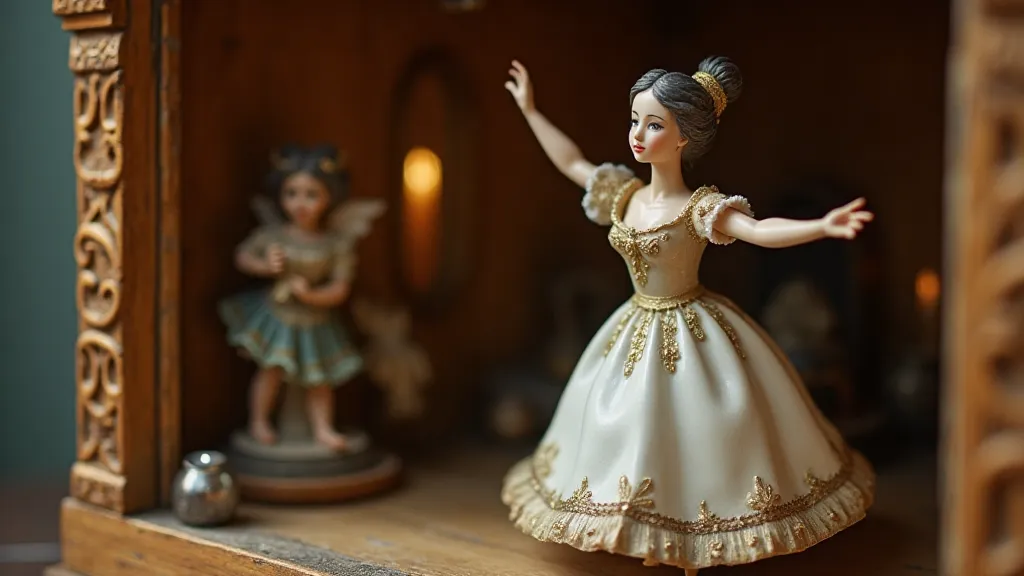 Vintage Swiss music box automata with a dancing ballerina