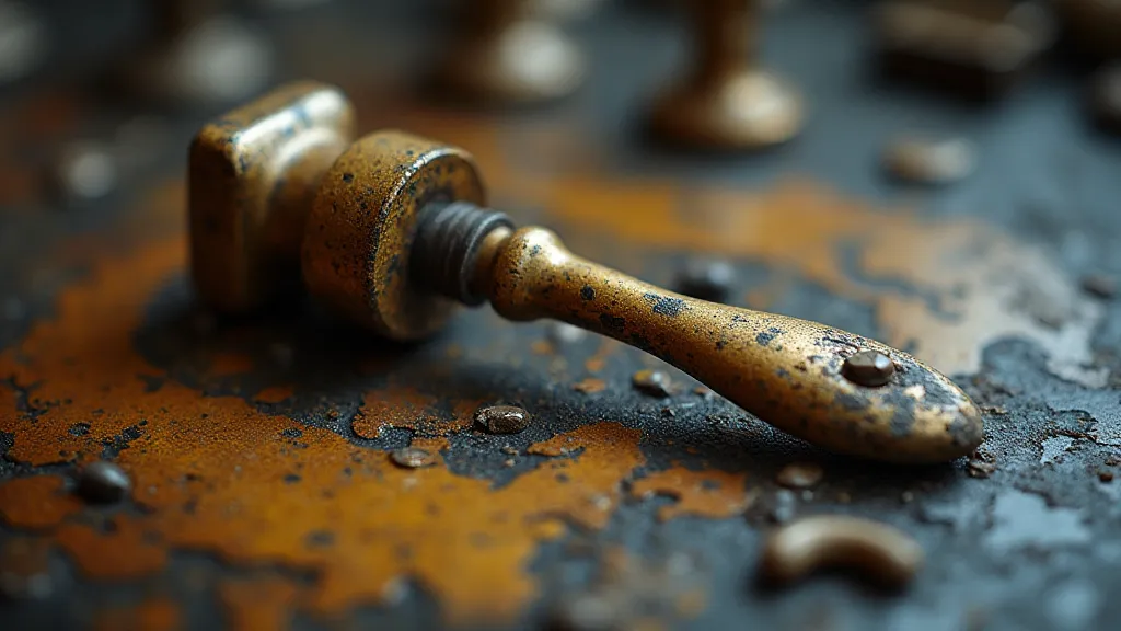 Close-up of corroded brass component from a vintage music box.