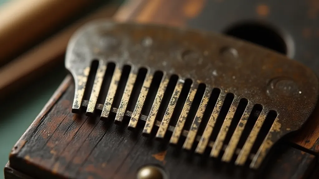 Close-up of vintage musical box comb teeth