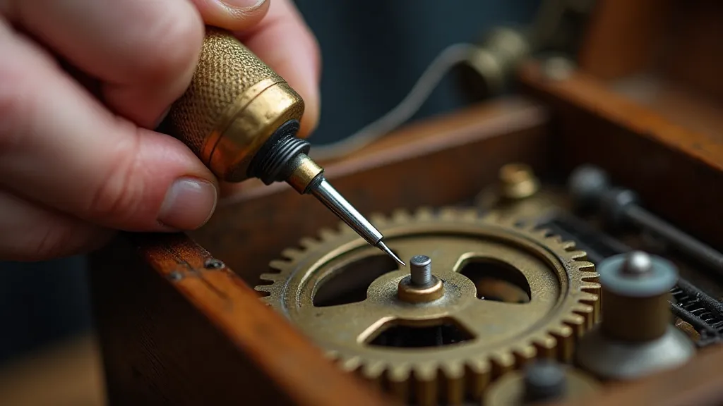 Craftsman lubricating a music box gear
