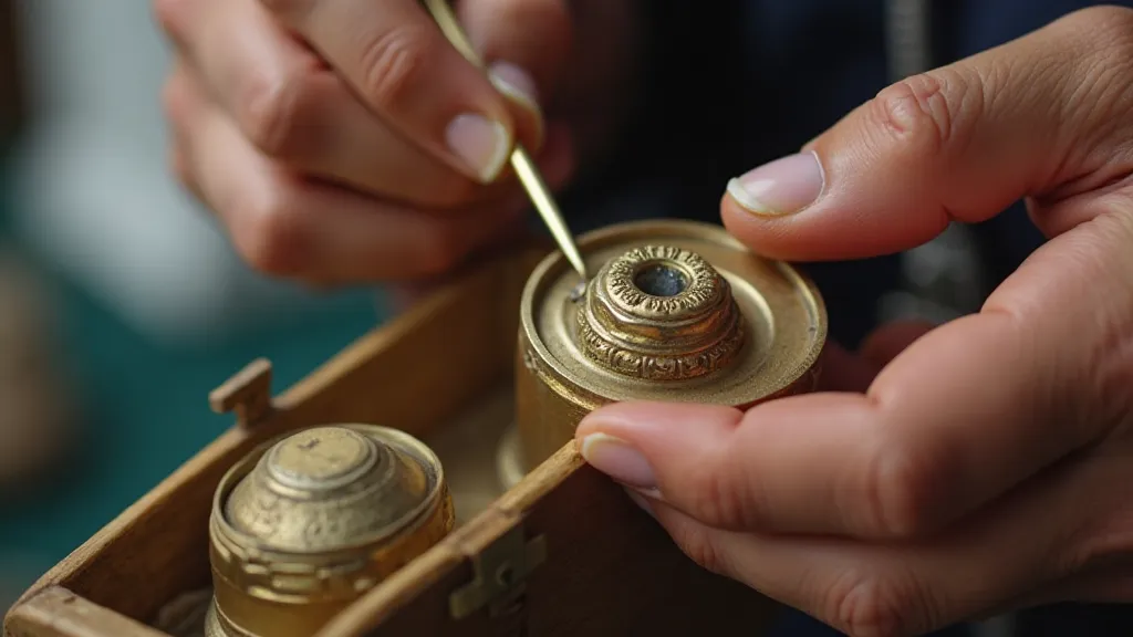 Technician cleaning a musical box cylinder