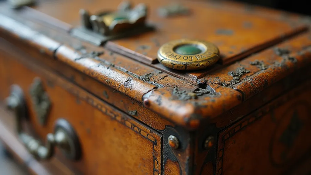 Damaged French polish finish on a vintage musical box
