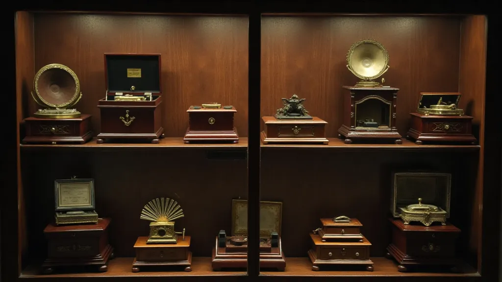 A collection of vintage music boxes