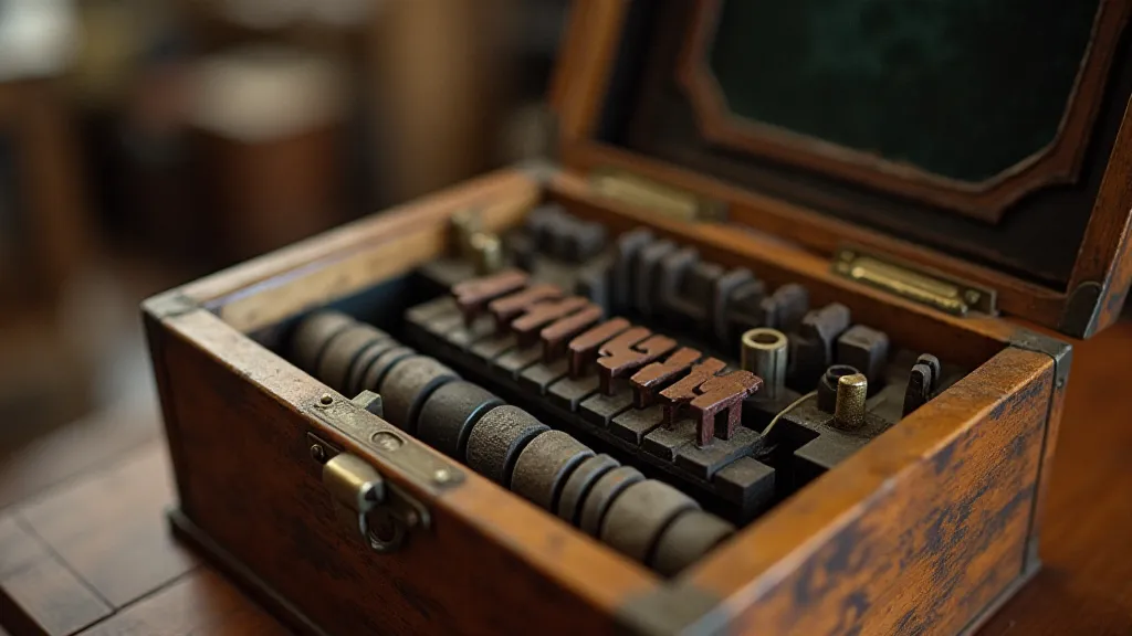Internal mechanism of a vintage music box