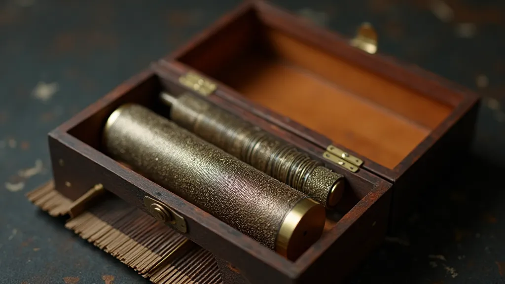 Close-up of the pinned cylinder and comb inside a musical box.