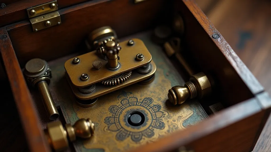 Disassembled musical box showing internal workings