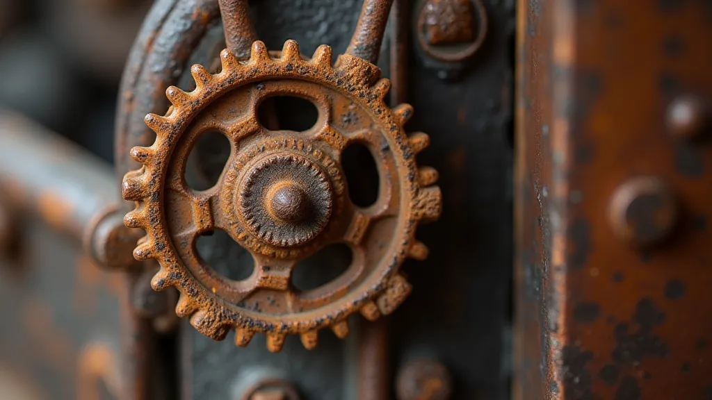 Close-up of a rusted gear from a vintage music box.