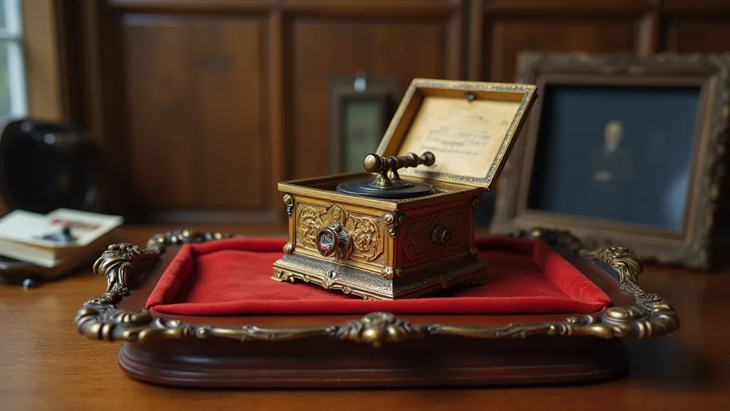 Vintage music box on display
