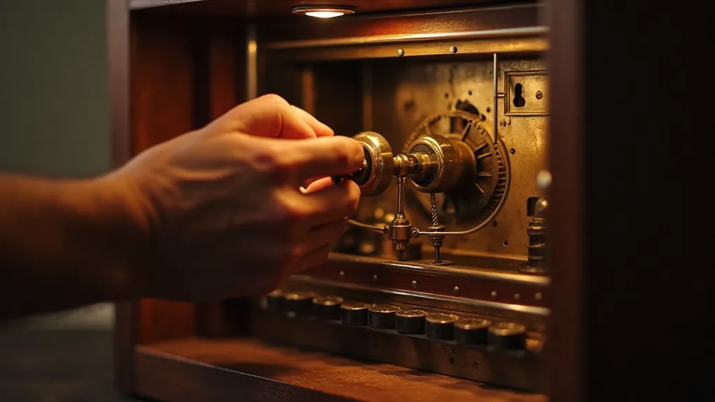 Hand winding a vintage music box automata